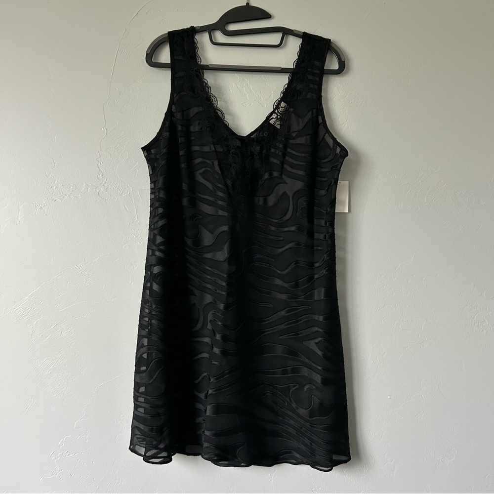 VTG California Dynasty Sheer Mesh Lace Trim Slip Dress Black Whimsigoth Witchy